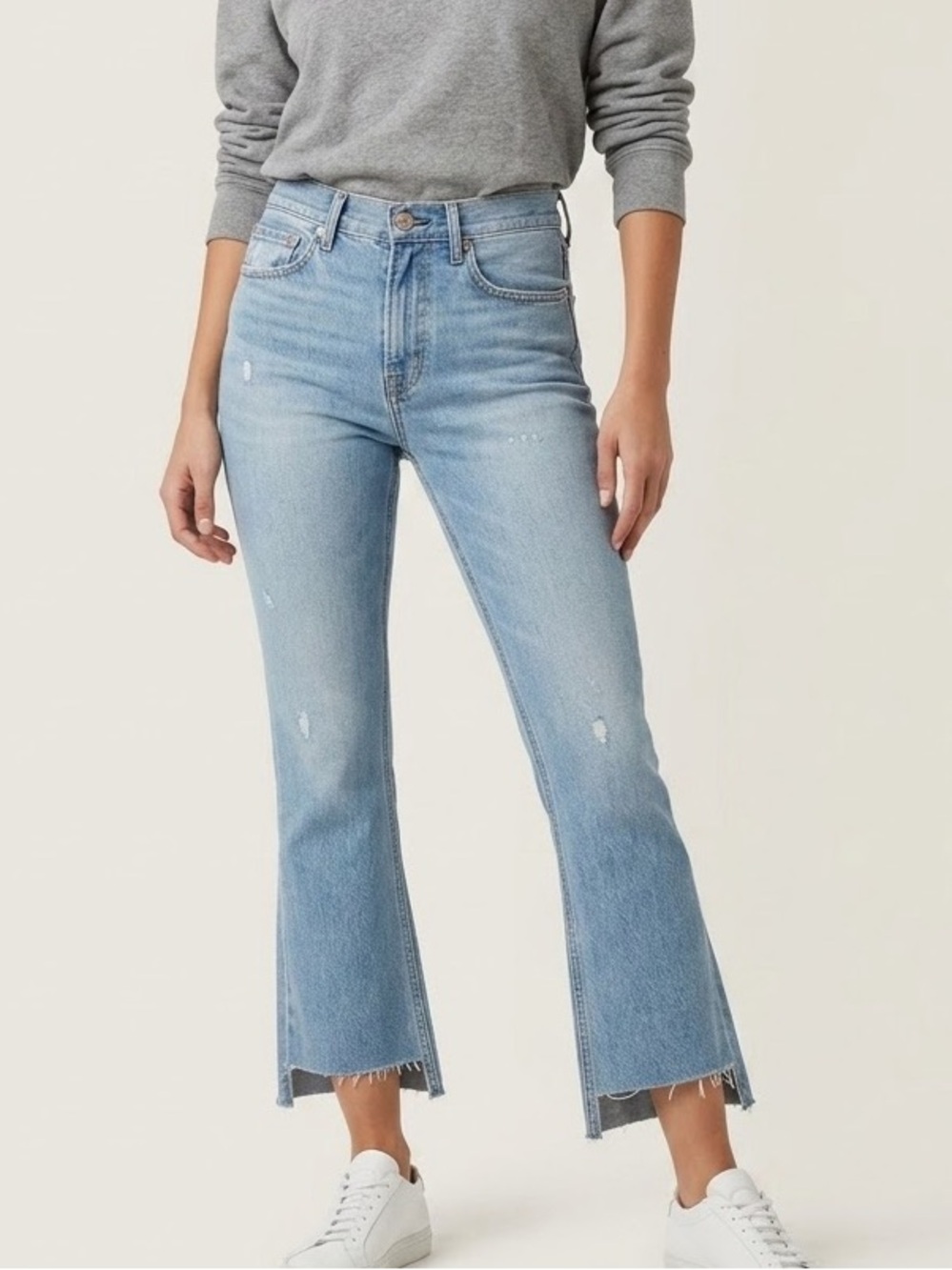 NOEND Farrah Kick Flare Crop Jeans Raw Hem NWT 28